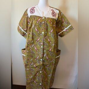 Paisley Button-Up House Dress with Pockets